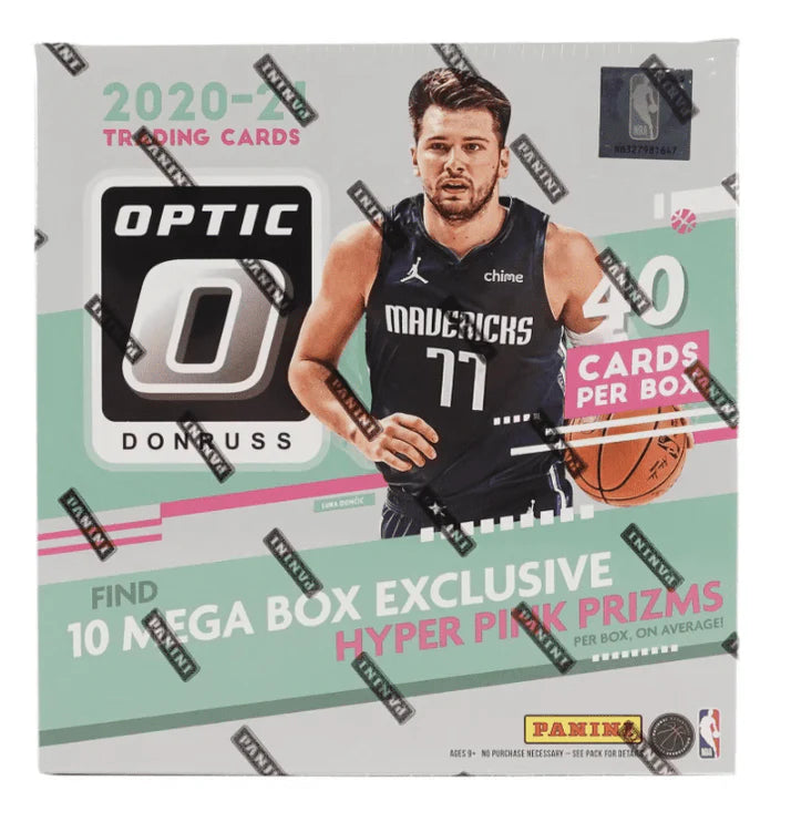 2020–21 Panini Donruss Optic Basketball Mega Box sealed box with reflective Opti-Chrome basketball cards